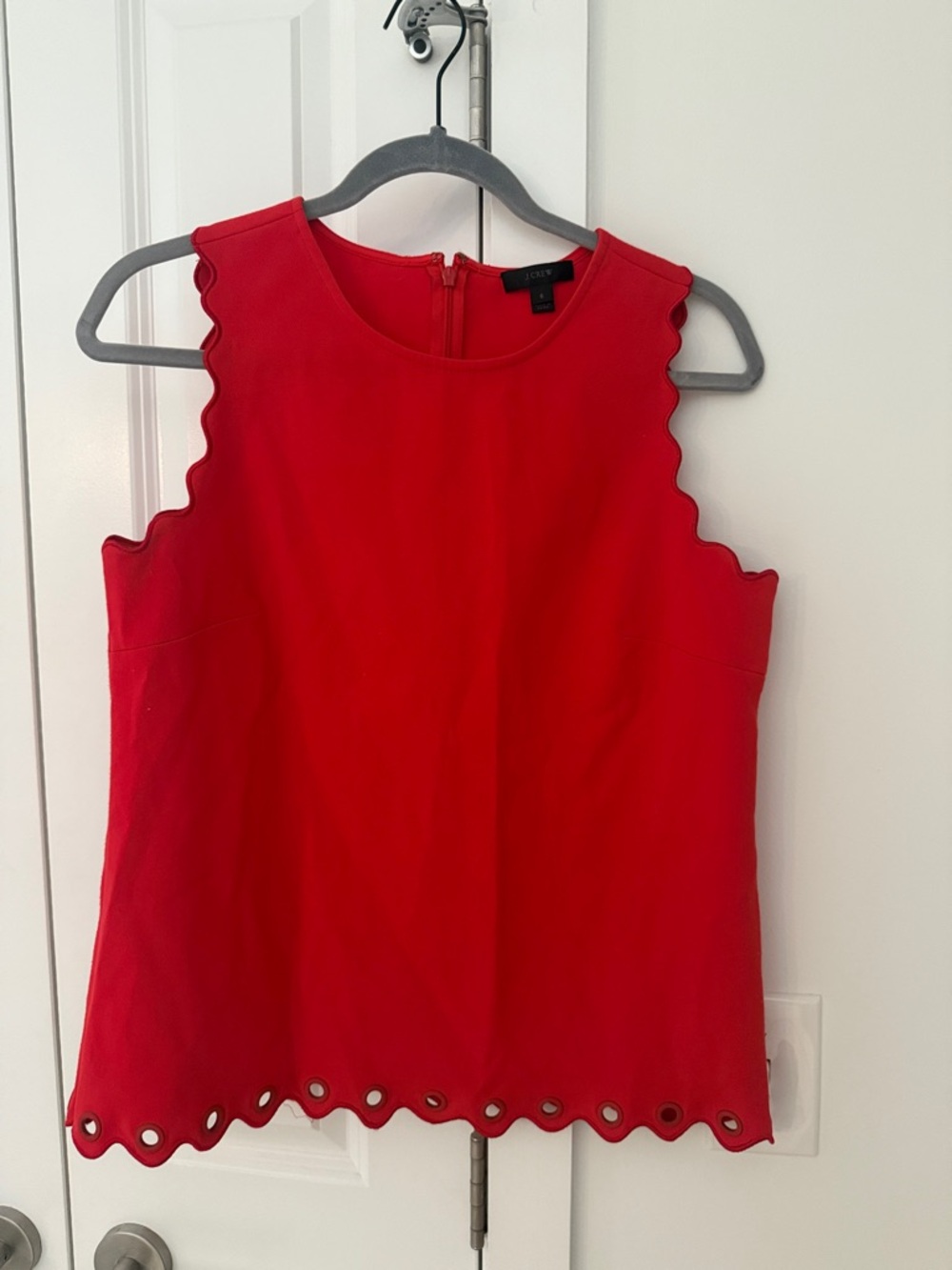J. Crew Red Scalloped Eyelet Sleeveless Top